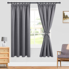 DWCN Blackout Curtains for Bedroom with Tiebacks Pencil Pleat Curtains Thermal Insulated Curtains Rod Pocket Room Darkening Window Grey Curtains for Living Room 46 x 54 inch Length, Grey, 2 Panels