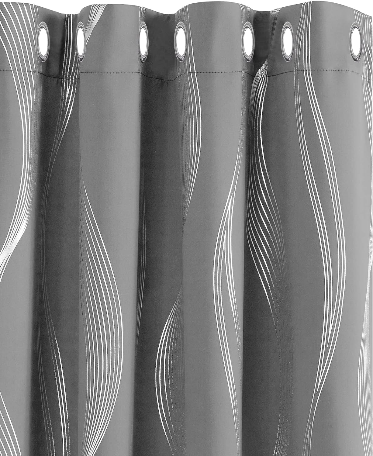 Deconovo Grey Curtains 66 x 54 Inch Drop Foil Printed Wave Line Room Darkening Curtains Thermal Insulated Energy Saving Super Soft Eyelet Blackout Curtains for Bedroom Light Grey 2 Panels