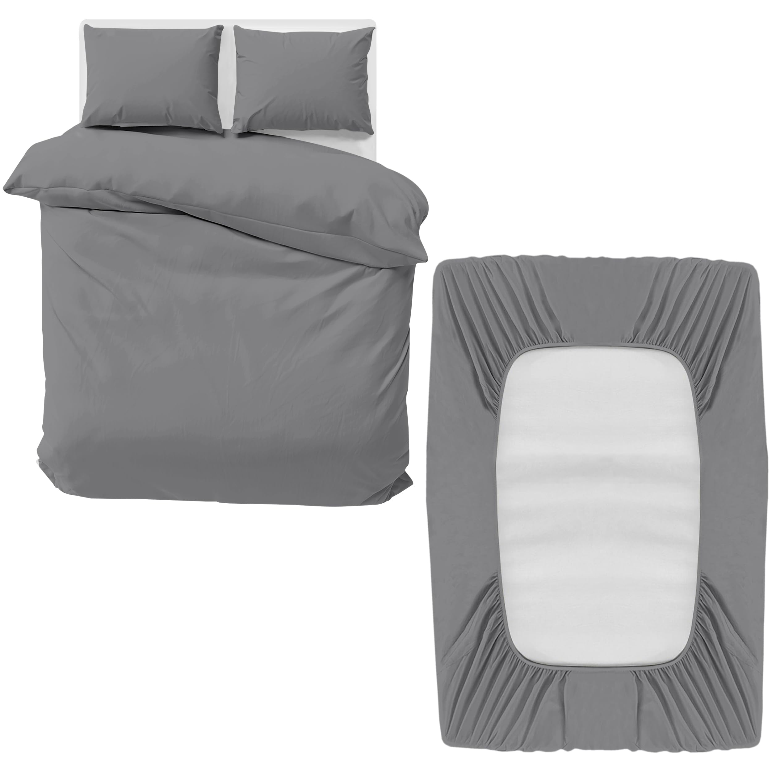 MOONLIGHT20015 4 Piece Double Bedding Set - Duvet Cover, Fitted Sheet with Pillow cases - Soft Brushed Microfiber – Grey
