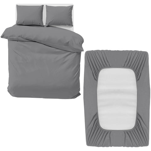 MOONLIGHT20015 4 Piece Double Bedding Set - Duvet Cover, Fitted Sheet with Pillow cases - Soft Brushed Microfiber – Grey