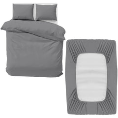 MOONLIGHT20015 4 Piece Double Bedding Set - Duvet Cover, Fitted Sheet with Pillow cases - Soft Brushed Microfiber – Grey