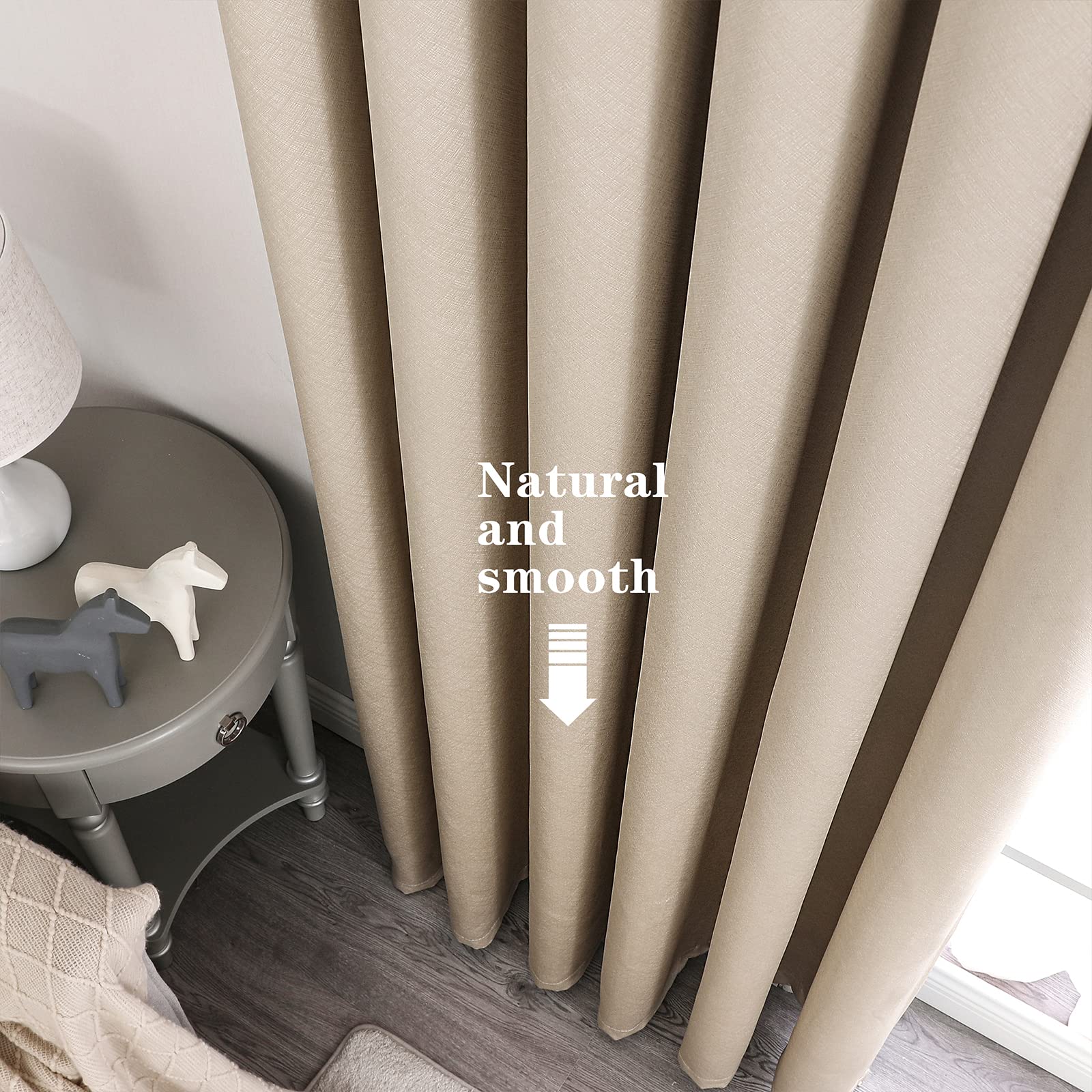 Krismile 100% Blackout Eyelet Curtains Camel Beige - Thermal Insulated & Noise Reducing, Thick Short Curtains for Bedroom, Lined Blackout curtains, Room Darkening Curtains, 46 x54 inch 2 Panels