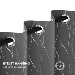 Deconovo Blackout Curtains, Thermal Insulated Curtains, Wave Line Foil Printed Ring Top Curtains for Girls Bedroom, 46 x 54 Inch(Width x Length), Light grey, 2 panels