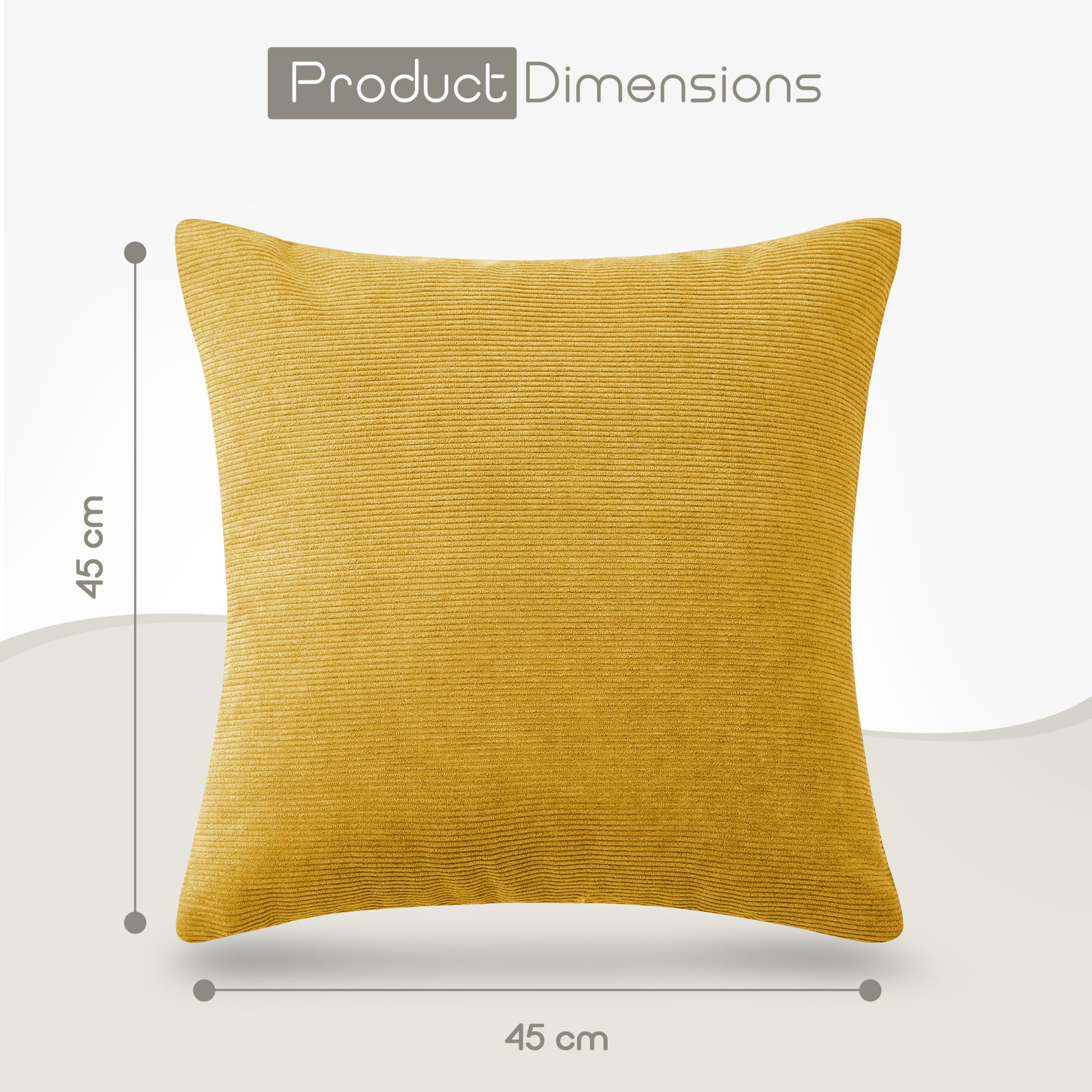 Hafaa Cushions with Covers Included 45 x 45 Cm Set of 4 (2 Ochre Cushion Covers, 2 Cushion Inserts) - Stripe Velvet Square Throw Pillow Case Decorative Sofa Cushion Covers with Invisible Zipper