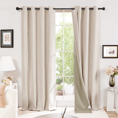 Deconovo 100% Blackout Curtains Faux Linen Thermal Insulated Curtains for Summer, Insulated Blackout Eyelet Curtains for Bedroom W46 x L54 Inch Taupe One Pair