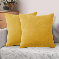 Hafaa Cushions with Covers Included 45 x 45 Cm Set of 4 (2 Ochre Cushion Covers, 2 Cushion Inserts) - Stripe Velvet Square Throw Pillow Case Decorative Sofa Cushion Covers with Invisible Zipper