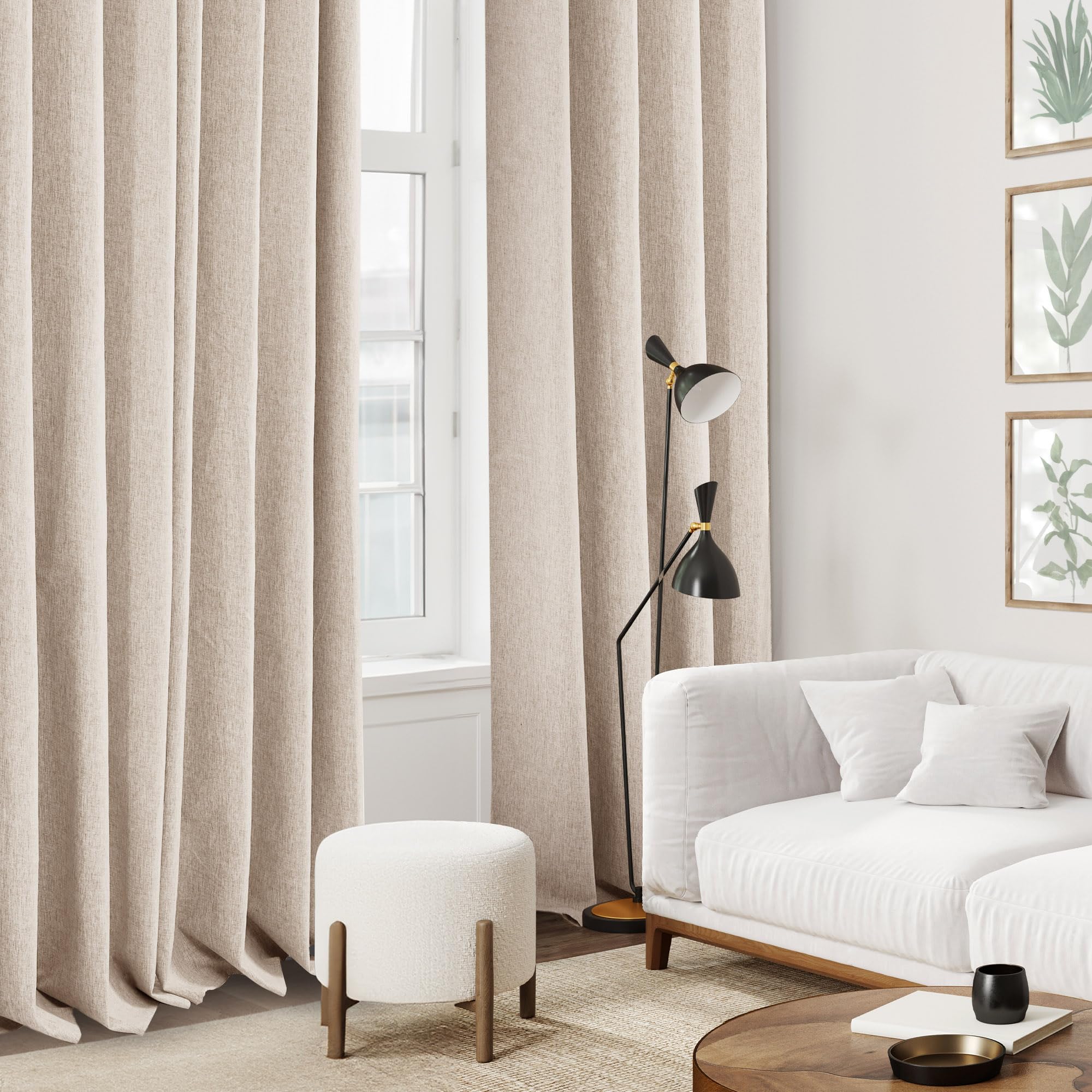 Deconovo 100% Blackout Curtains Faux Linen Thermal Insulated Curtains for Summer, Insulated Blackout Eyelet Curtains for Bedroom W46 x L54 Inch Taupe One Pair