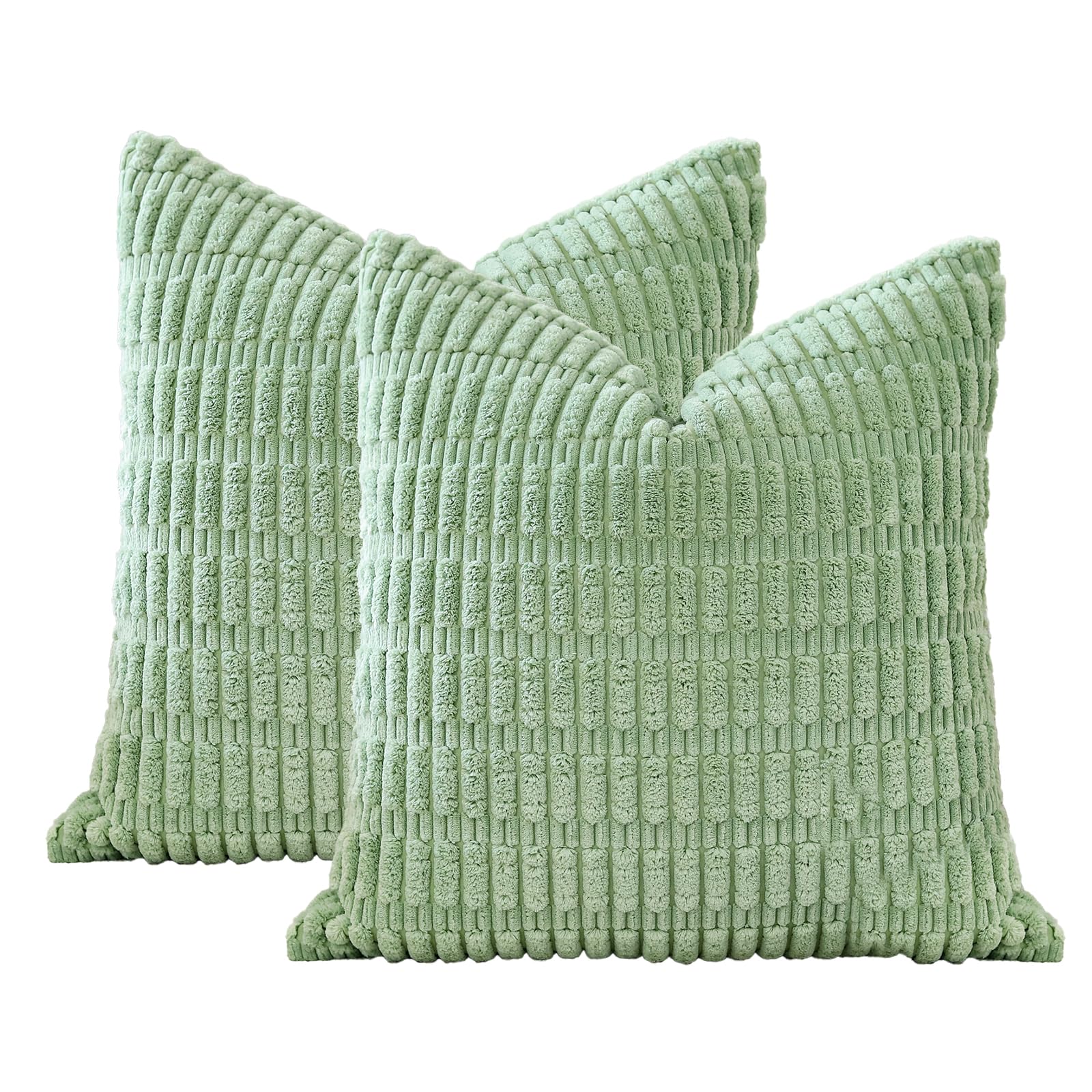 JOTOM Set of 2 Corduroy Soft Striped Cushion Covers 45x45 cm Decorative Throw Pillow Covers Square Cushion Case Home Boho Decor Pillow Cases for Couch Sofa Bedroom 18x18 Inch (Sage Green)