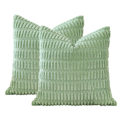 JOTOM Set of 2 Corduroy Soft Striped Cushion Covers 45x45 cm Decorative Throw Pillow Covers Square Cushion Case Home Boho Decor Pillow Cases for Couch Sofa Bedroom 18x18 Inch (Sage Green)