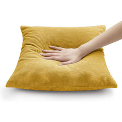 Hafaa Cushions with Covers Included 45 x 45 Cm Set of 4 (2 Ochre Cushion Covers, 2 Cushion Inserts) - Stripe Velvet Square Throw Pillow Case Decorative Sofa Cushion Covers with Invisible Zipper