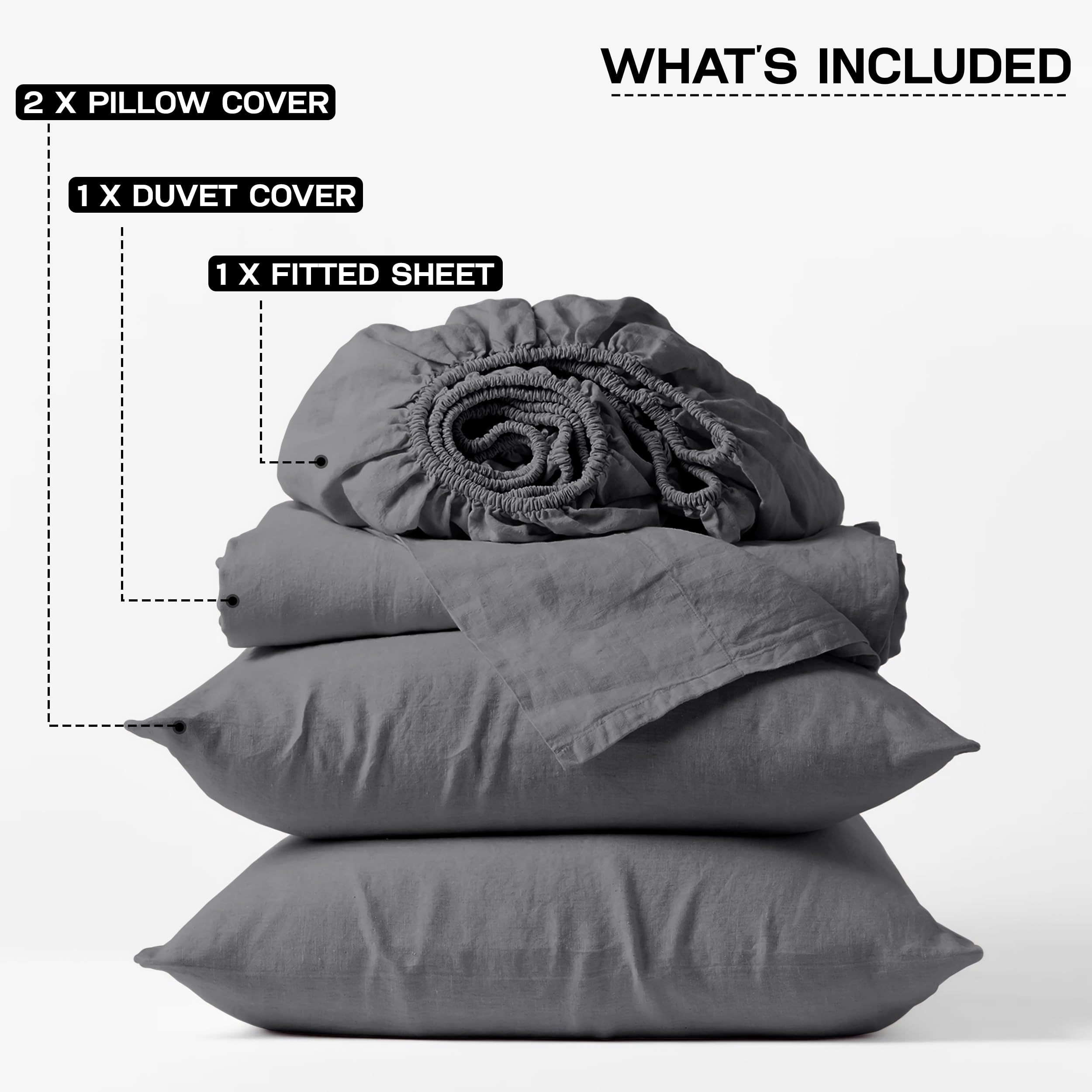 MOONLIGHT20015 4 Piece Double Bedding Set - Duvet Cover, Fitted Sheet with Pillow cases - Soft Brushed Microfiber – Grey