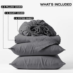 MOONLIGHT20015 4 Piece Double Bedding Set - Duvet Cover, Fitted Sheet with Pillow cases - Soft Brushed Microfiber – Grey