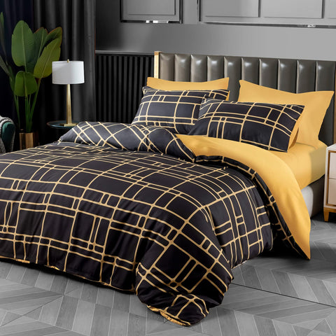 Pamposh King Size Duvet Cover Sets Reversible Bedding 3 Pcs With Zipper Closure Ultra Soft Anti Allergic Non Iron Luxury Microfiber (Black, King (220 x 230 cm))