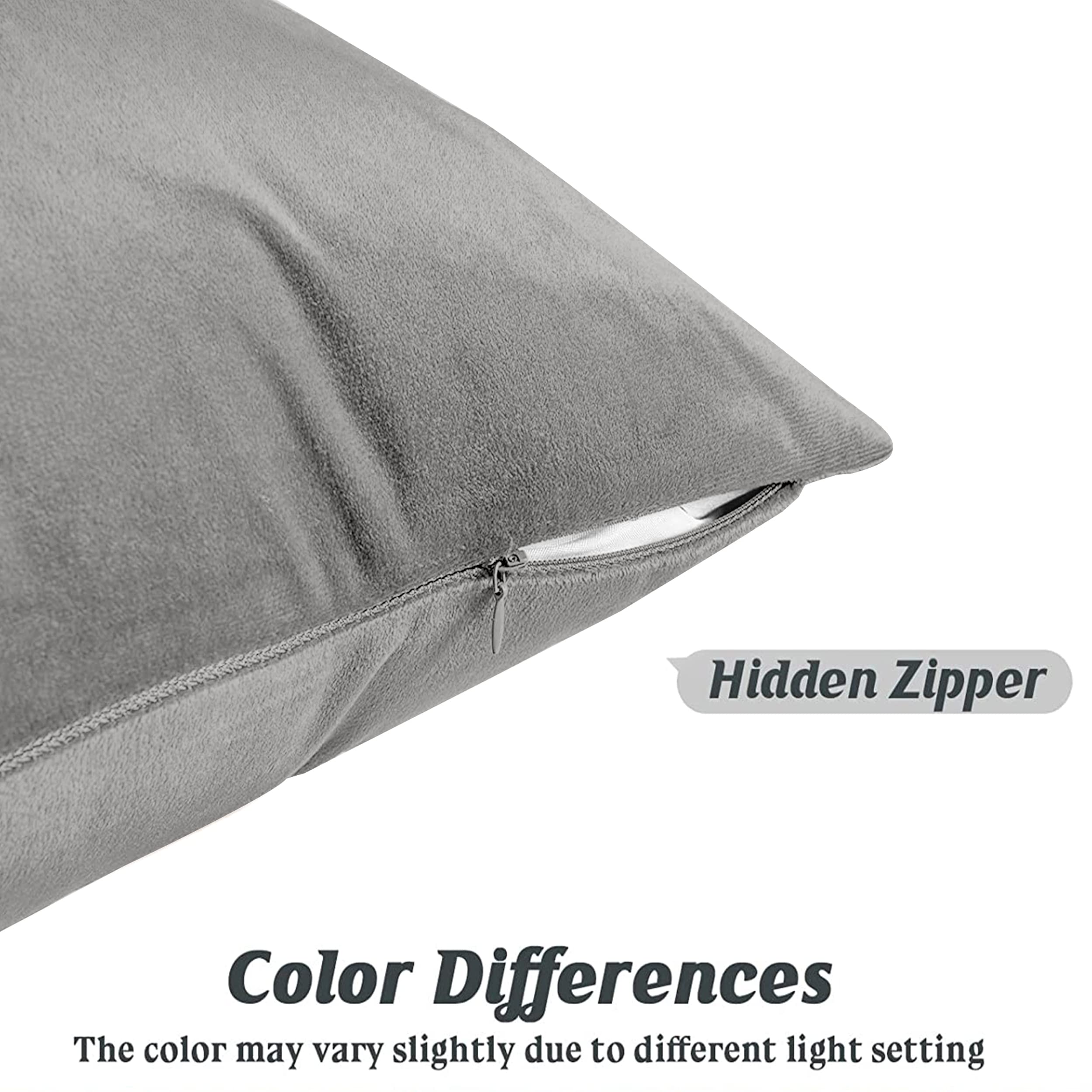 YORKSHIRE BEDDING Cushion Covers 45 x 45 (Pack of 2) - Luxury Velvet Square Throw Pillow Cases - Decorative Soft Grey Cushion Cover for Sofa Couch Bedroom with Invisible Zipper, 18x18 Inches