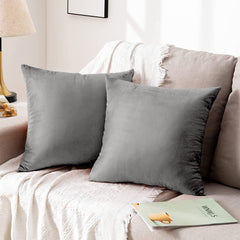 YORKSHIRE BEDDING Cushion Covers 45 x 45 (Pack of 2) - Luxury Velvet Square Throw Pillow Cases - Decorative Soft Grey Cushion Cover for Sofa Couch Bedroom with Invisible Zipper, 18x18 Inches