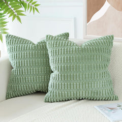 JOTOM Set of 2 Corduroy Soft Striped Cushion Covers 45x45 cm Decorative Throw Pillow Covers Square Cushion Case Home Boho Decor Pillow Cases for Couch Sofa Bedroom 18x18 Inch (Sage Green)