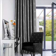 Deconovo Blackout Curtains, Thermal Insulated Curtains, Wave Line Foil Printed Ring Top Curtains for Girls Bedroom, 46 x 54 Inch(Width x Length), Light grey, 2 panels