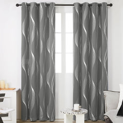 Deconovo Grey Curtains 66 x 54 Inch Drop Foil Printed Wave Line Room Darkening Curtains Thermal Insulated Energy Saving Super Soft Eyelet Blackout Curtains for Bedroom Light Grey 2 Panels