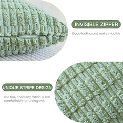 JOTOM Set of 2 Corduroy Soft Striped Cushion Covers 45x45 cm Decorative Throw Pillow Covers Square Cushion Case Home Boho Decor Pillow Cases for Couch Sofa Bedroom 18x18 Inch (Sage Green)