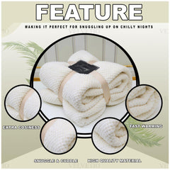VELVETIO Luxury Waffle Fleece Popcorn Throw, Extra Large Thermal Warm Honeycomb Blanket, Soft & Cosy 100% Polyester Snuggle Sofa Bed Throws, 200 x 240cm, Cream