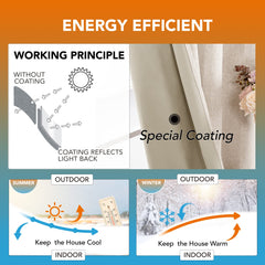 Deconovo 100% Blackout Curtains Faux Linen Thermal Insulated Curtains for Summer, Insulated Blackout Eyelet Curtains for Bedroom W46 x L54 Inch Taupe One Pair