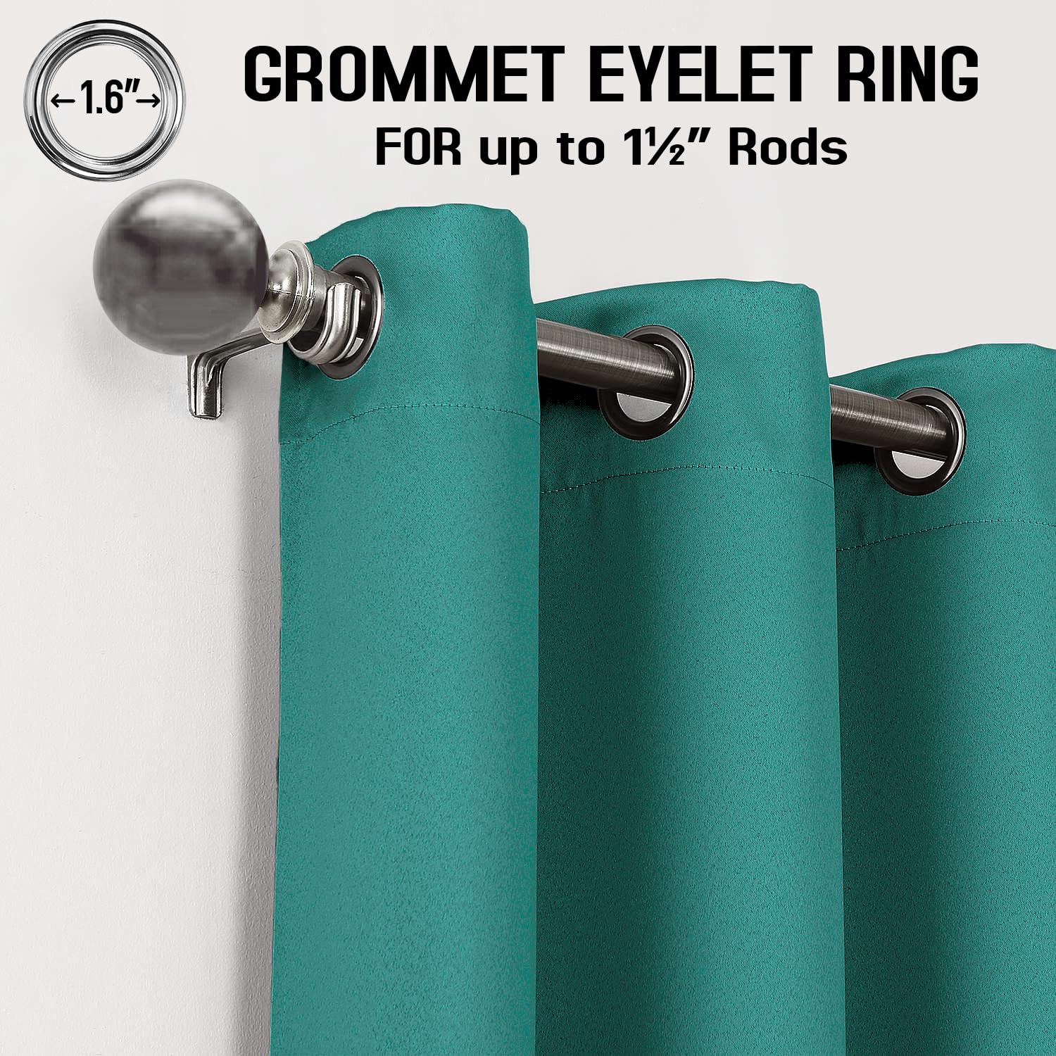 RayyanLinen Readymade Blackout Thermal Eyelet Ring Top Pair of Curtains Including 2 Tiebacks (TEAL, Width 46" x Drop 54")