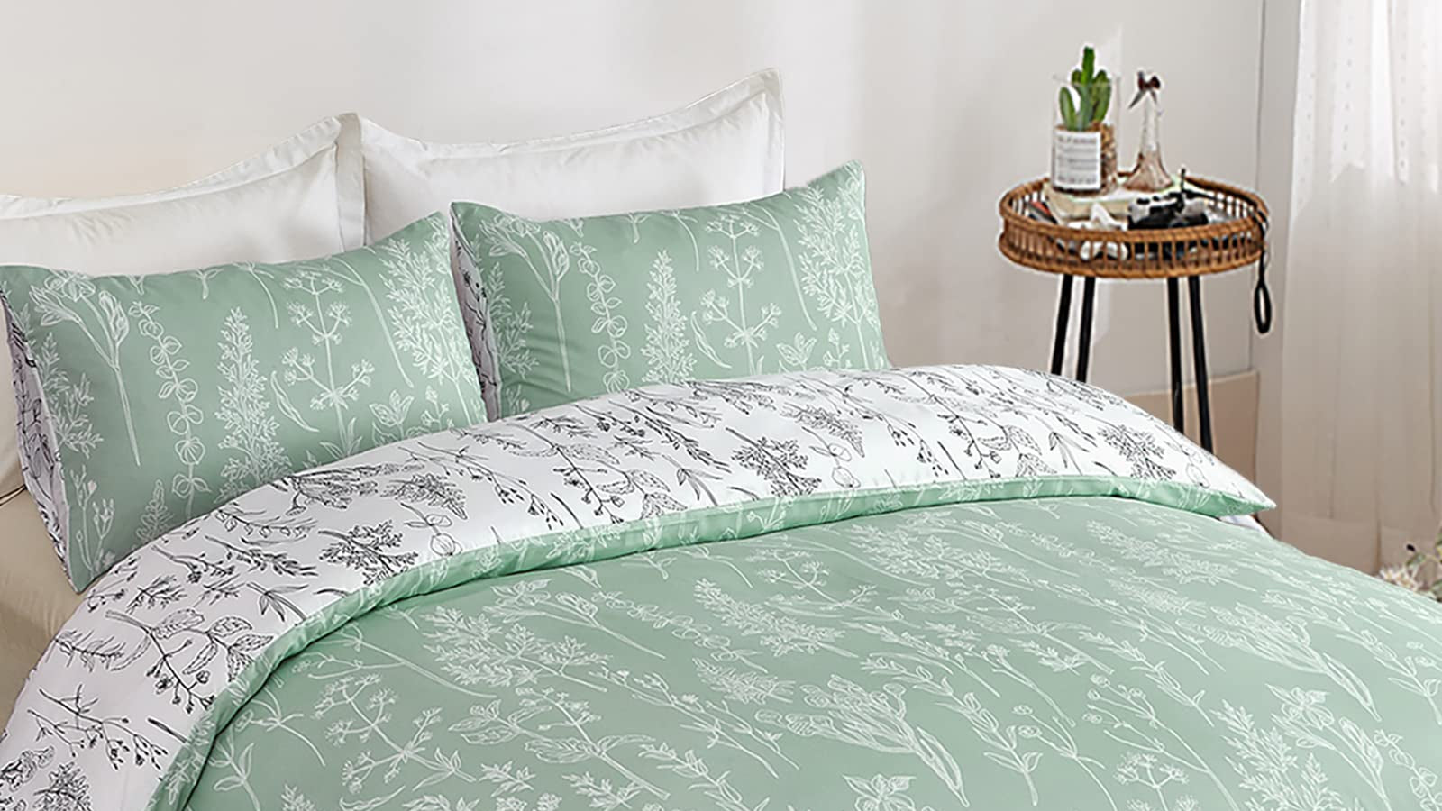 Lunoroey Green Floral Duvet Cover Set Single Size Floral Bedding Sets Plants Flowers Botanical Printed Duvet Covers All Season Bedding Sets Soft And Easy Care