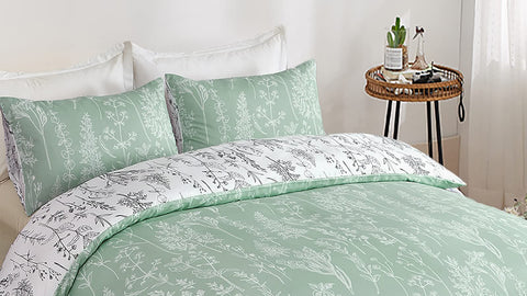 Lunoroey Green Floral Duvet Cover Set Single Size Floral Bedding Sets Plants Flowers Botanical Printed Duvet Covers All Season Bedding Sets Soft And Easy Care