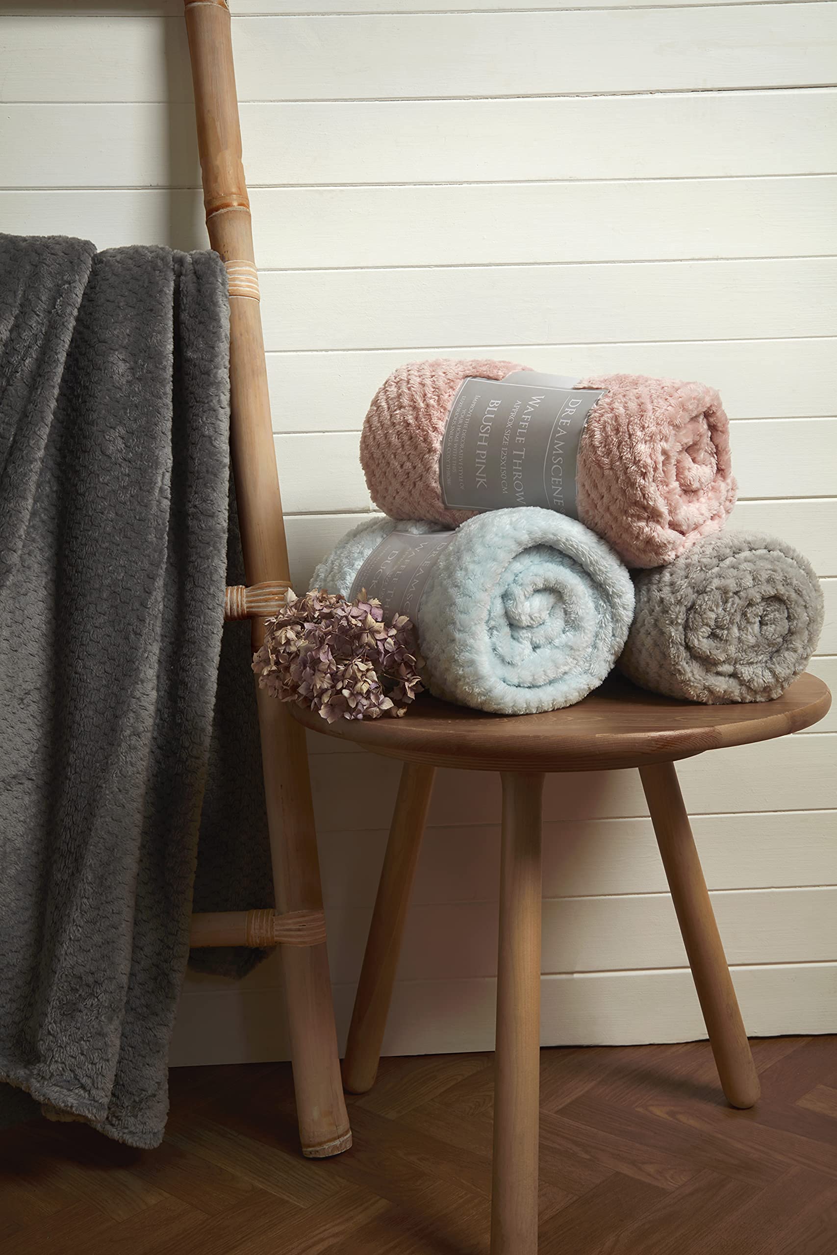 Dreamscene Luxury Waffle Mink Honeycomb Faux Fur Warm Throw Over Sofa Bed Soft Blanket, Duck Egg Blue - 150 x 200cm