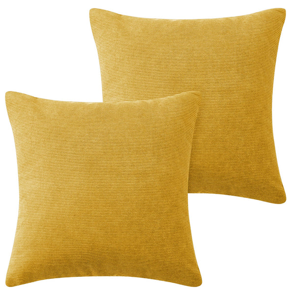 Hafaa Cushions with Covers Included 45 x 45 Cm Set of 4 (2 Ochre Cushion Covers, 2 Cushion Inserts) - Stripe Velvet Square Throw Pillow Case Decorative Sofa Cushion Covers with Invisible Zipper