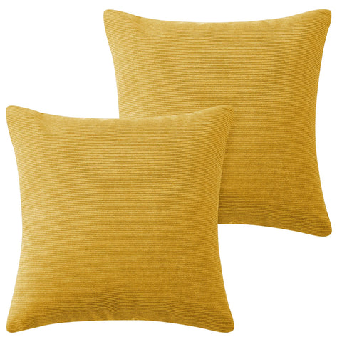 Hafaa Cushions with Covers Included 45 x 45 Cm Set of 4 (2 Ochre Cushion Covers, 2 Cushion Inserts) - Stripe Velvet Square Throw Pillow Case Decorative Sofa Cushion Covers with Invisible Zipper