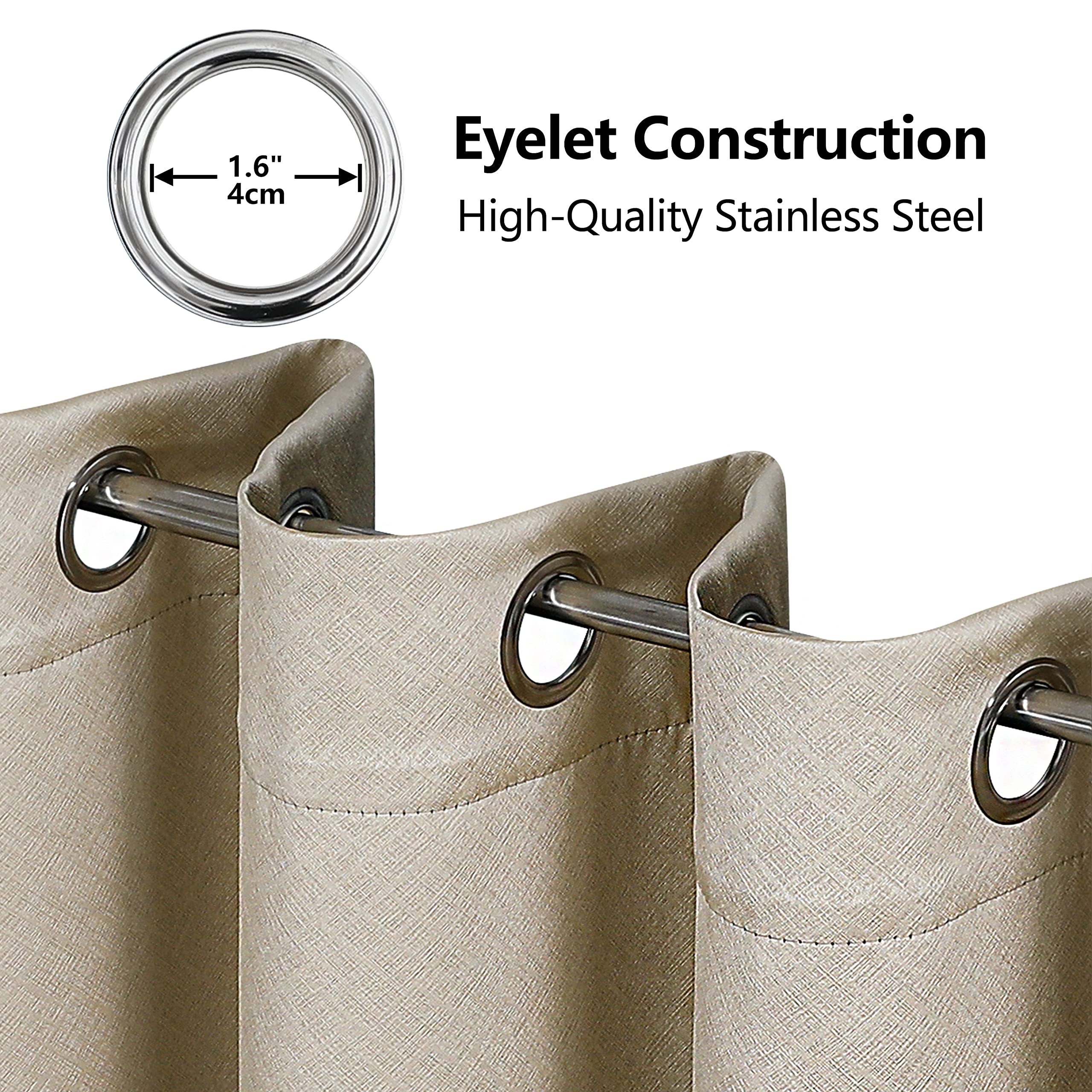 Krismile 100% Blackout Eyelet Curtains Camel Beige - Thermal Insulated & Noise Reducing, Thick Short Curtains for Bedroom, Lined Blackout curtains, Room Darkening Curtains, 46 x54 inch 2 Panels
