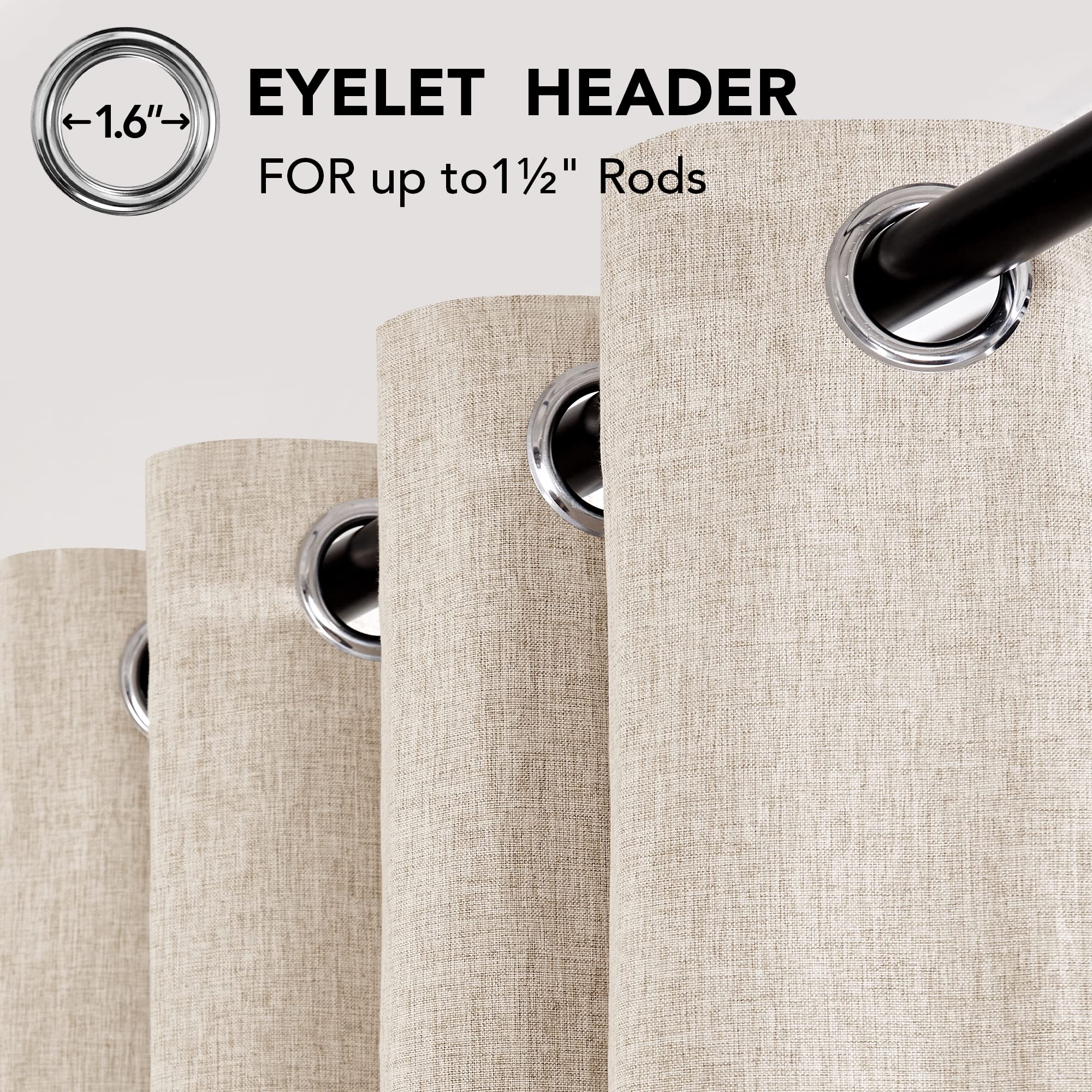 Deconovo 100% Blackout Curtains Faux Linen Thermal Insulated Curtains for Summer, Insulated Blackout Eyelet Curtains for Bedroom W46 x L54 Inch Taupe One Pair