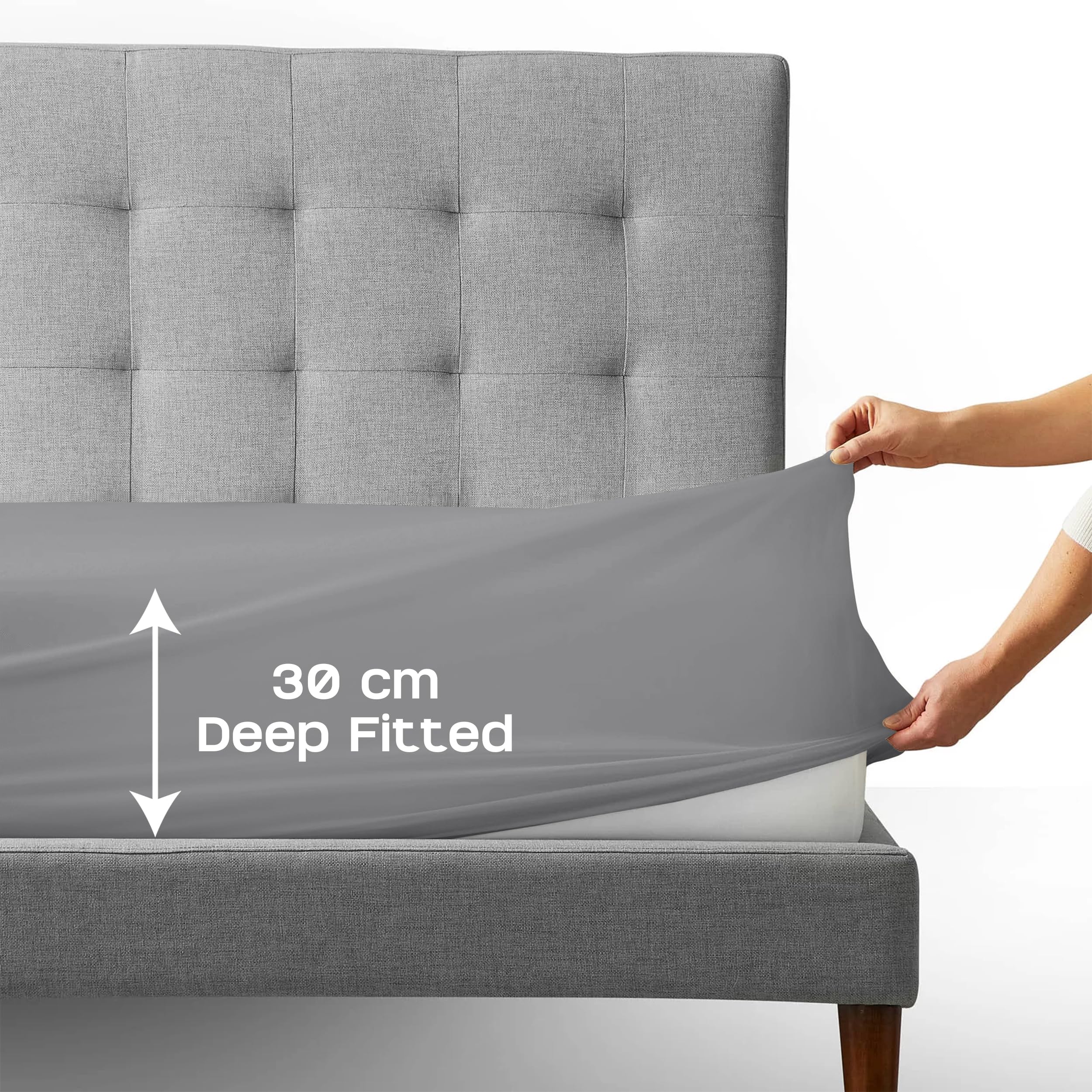 MOONLIGHT20015 4 Piece Double Bedding Set - Duvet Cover, Fitted Sheet with Pillow cases - Soft Brushed Microfiber – Grey