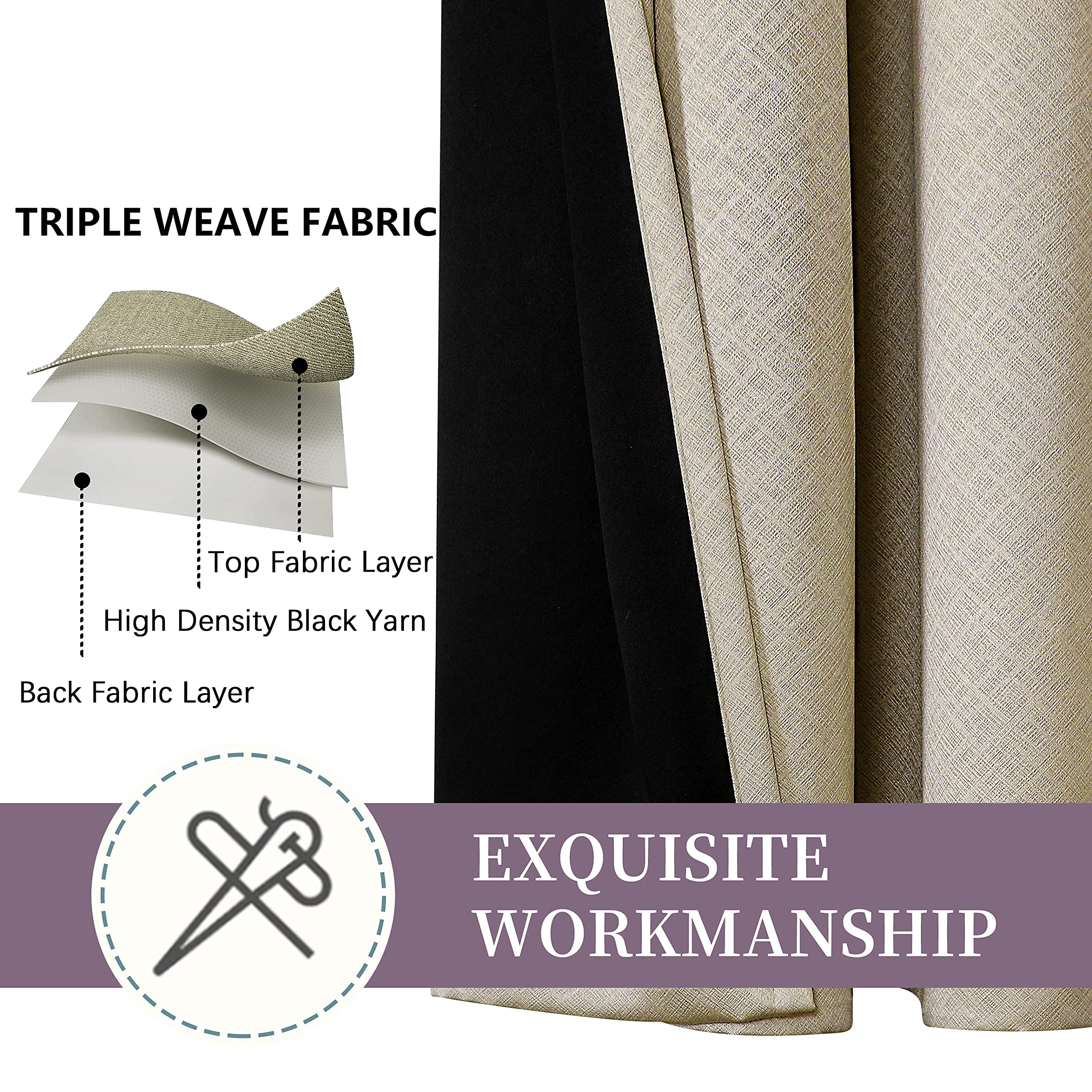 Krismile 100% Blackout Eyelet Curtains Camel Beige - Thermal Insulated & Noise Reducing, Thick Short Curtains for Bedroom, Lined Blackout curtains, Room Darkening Curtains, 46 x54 inch 2 Panels