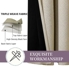 Krismile 100% Blackout Eyelet Curtains Camel Beige - Thermal Insulated & Noise Reducing, Thick Short Curtains for Bedroom, Lined Blackout curtains, Room Darkening Curtains, 46 x54 inch 2 Panels