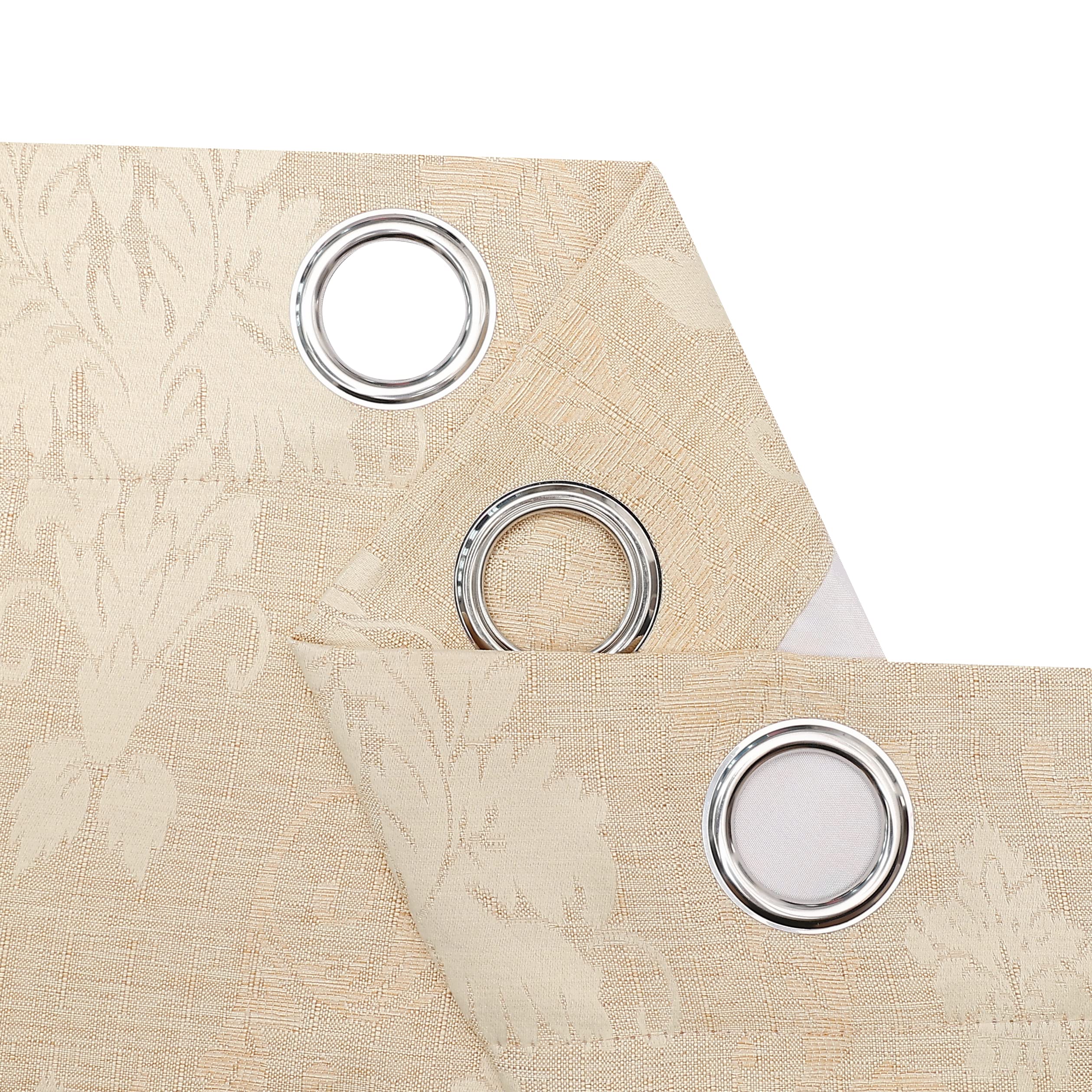 Prime Linens Curtains for Living Room Ring Top Jacquard Curtains Fully Lined Modern Panels Eyelet Curtains for Bedroom with 2 Free Tie Backs (Beige, W 46" x L 54")