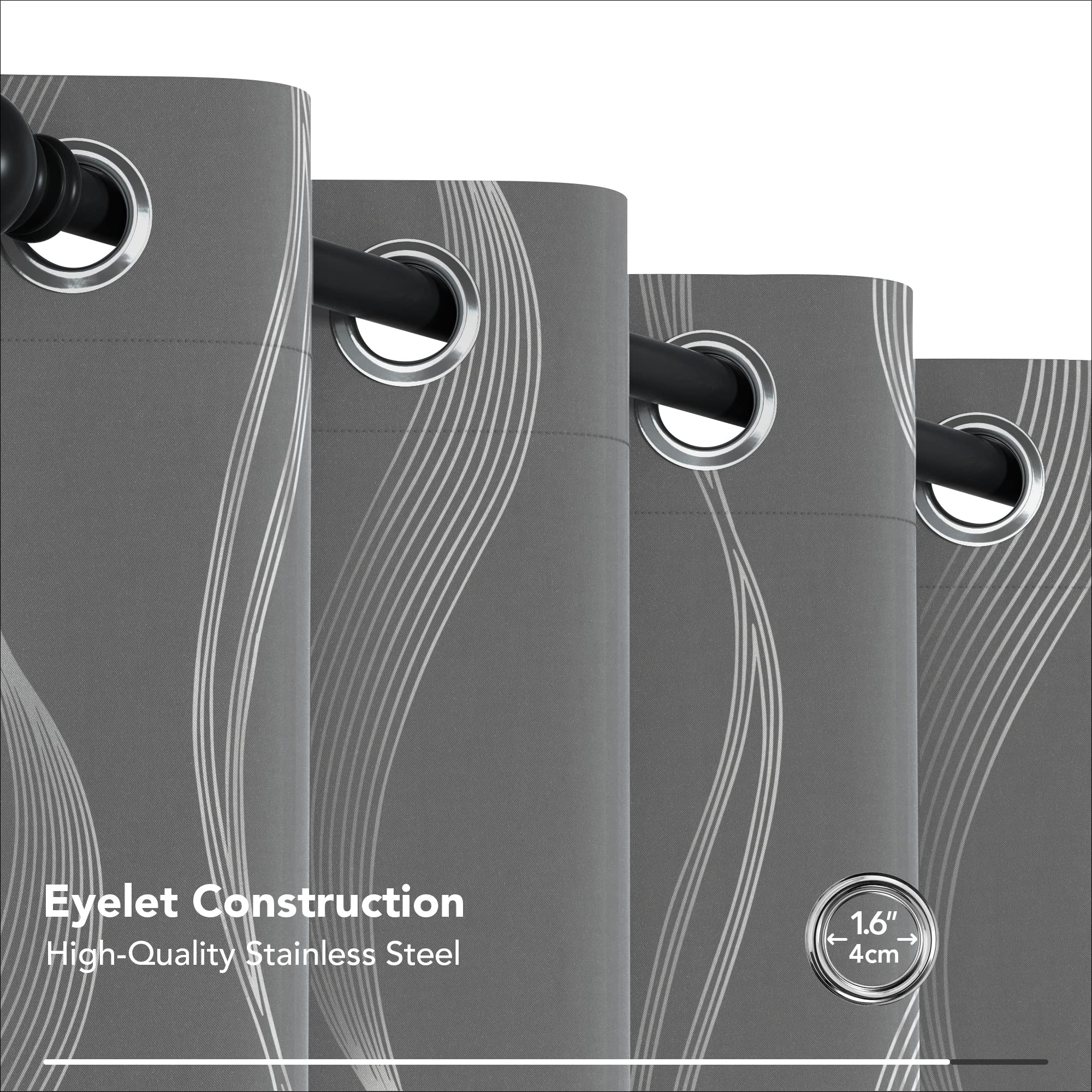 Deconovo Grey Curtains 66 x 54 Inch Drop Foil Printed Wave Line Room Darkening Curtains Thermal Insulated Energy Saving Super Soft Eyelet Blackout Curtains for Bedroom Light Grey 2 Panels