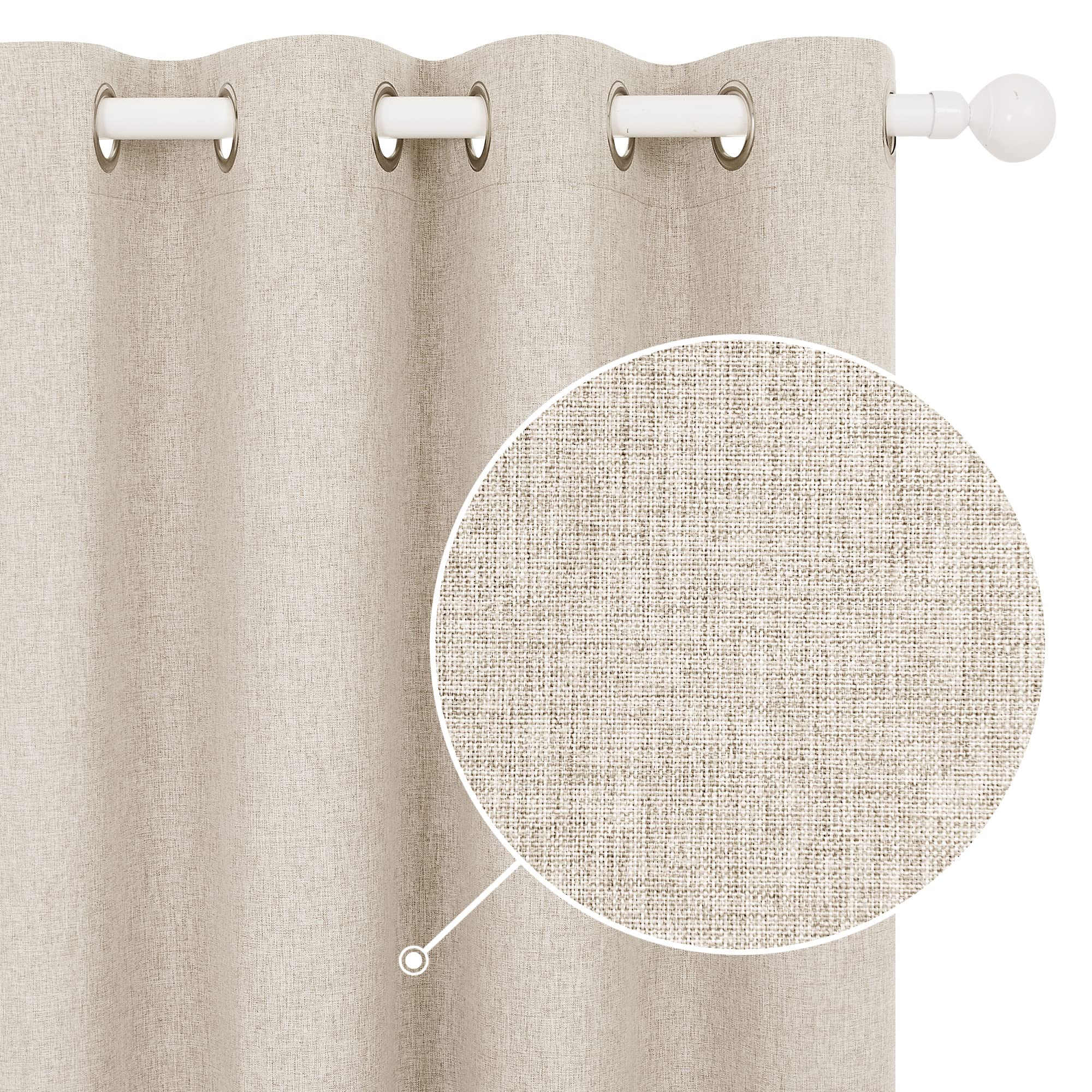 Deconovo 100% Blackout Curtains Faux Linen Thermal Insulated Curtains for Summer, Insulated Blackout Eyelet Curtains for Bedroom W46 x L54 Inch Taupe One Pair