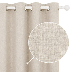 Deconovo 100% Blackout Curtains Faux Linen Thermal Insulated Curtains for Summer, Insulated Blackout Eyelet Curtains for Bedroom W46 x L54 Inch Taupe One Pair