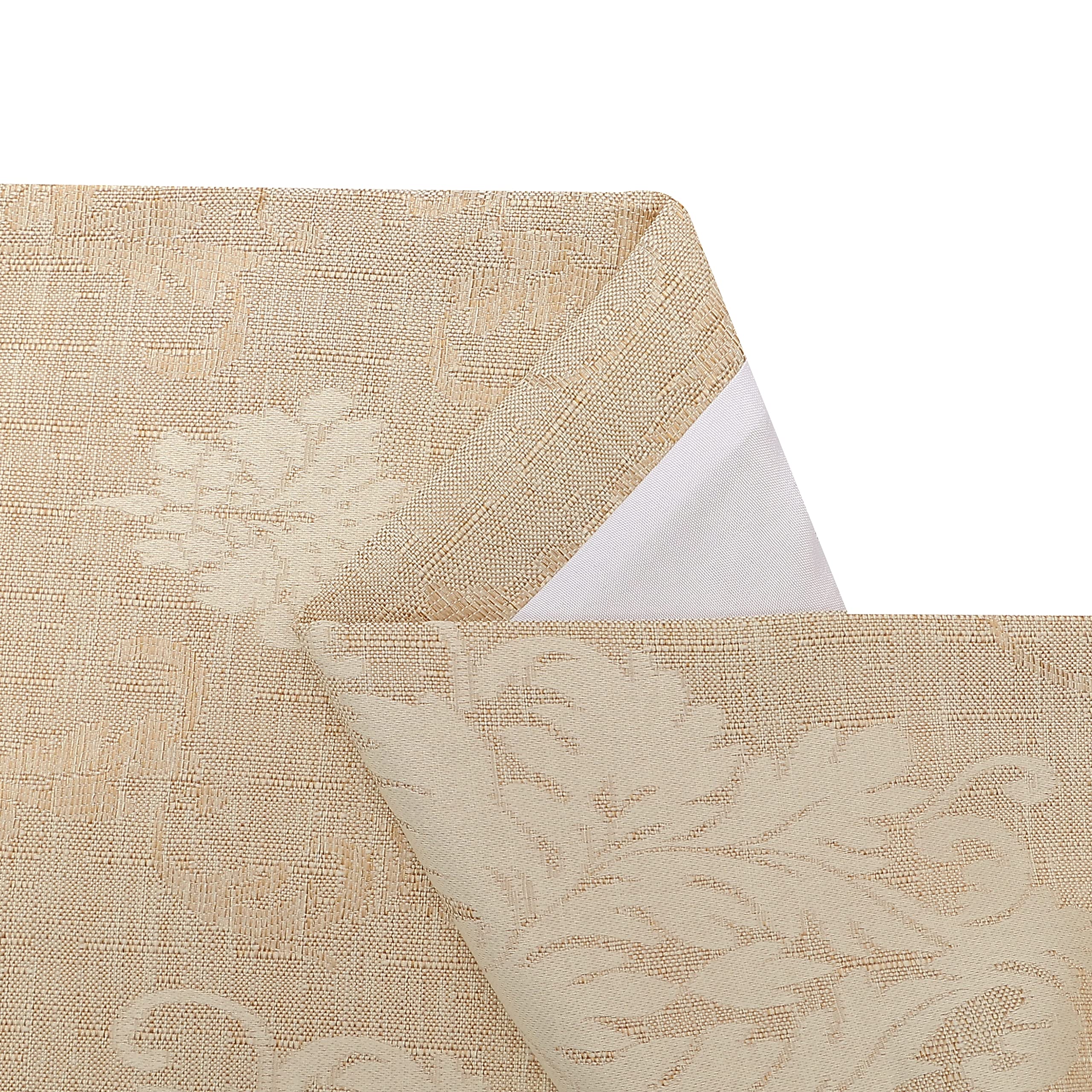Prime Linens Curtains for Living Room Ring Top Jacquard Curtains Fully Lined Modern Panels Eyelet Curtains for Bedroom with 2 Free Tie Backs (Beige, W 46" x L 54")