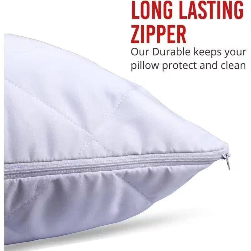 LUXURY QUILTED PILLOW PROTECTORS PACK OF 4 ZIPPED PILLOWCASE